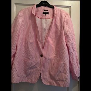 Pretty in pink and white stripes Talbots women linen like  blazer